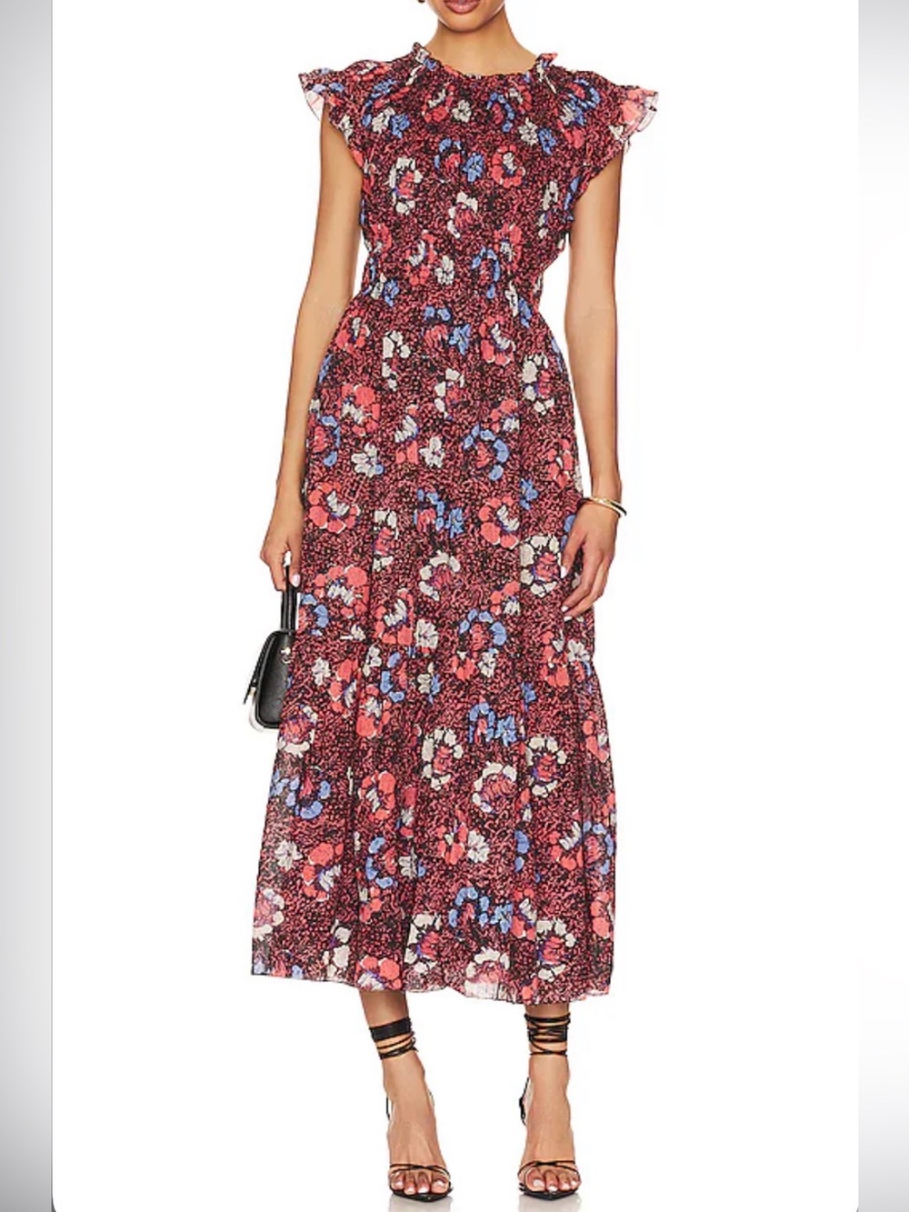 CLEOBELLA Kyah Calista Floral Organic Cotton Boho Ruffle Flutter Smocked Maxi XL